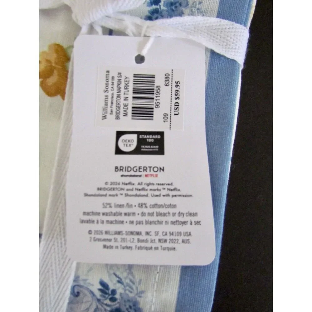 Williams Sonoma Bridgerton Napkins Set of 4 100% Cotton NWT